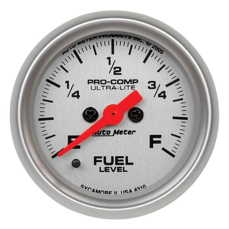 Autometer Ultra-Lite 52mm 0-280 ohm Adj Full Sweep Electronic Fuel Level Programmable Empty-Full  Ga