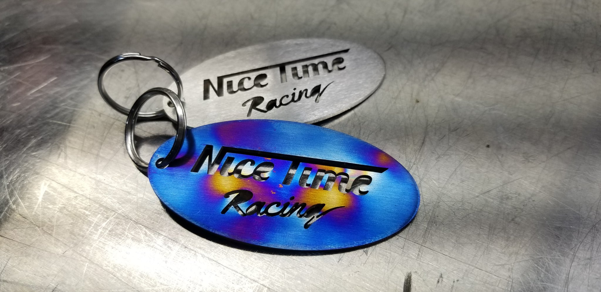 Nice Time Racing Titanium Keychain Blue