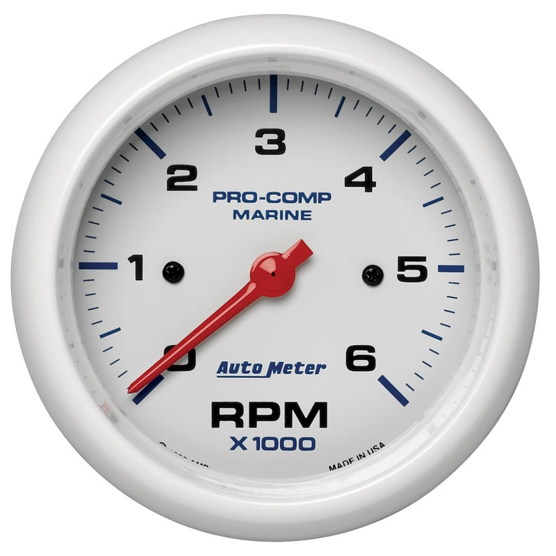 Autometer Marine White Ultra-Lite Gauge 3-3/8in Tachometer 6K RPM